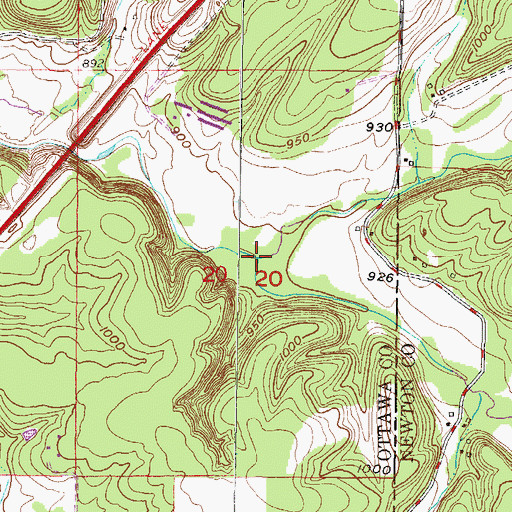 Topographic Map of Rock Branch, OK