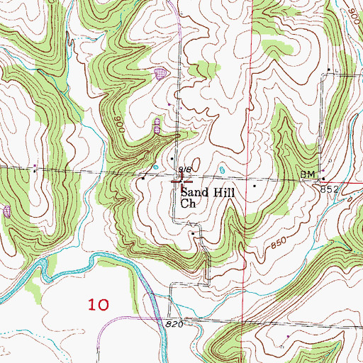 Topographic Map of Sand Hill Church, MO