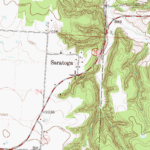 Topographic Map of Saratoga, MO
