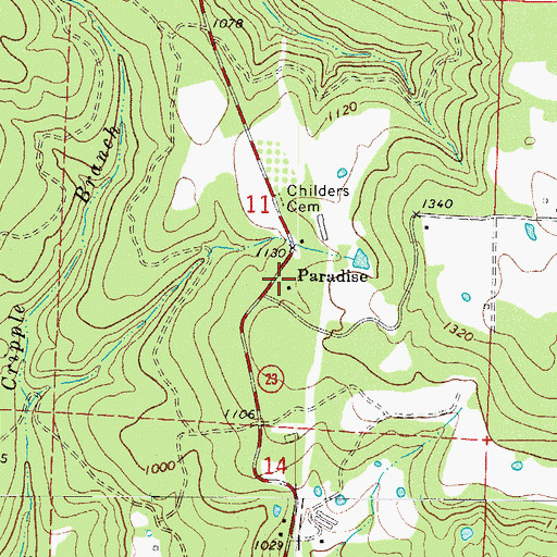 Topographic Map of Paradise, AR