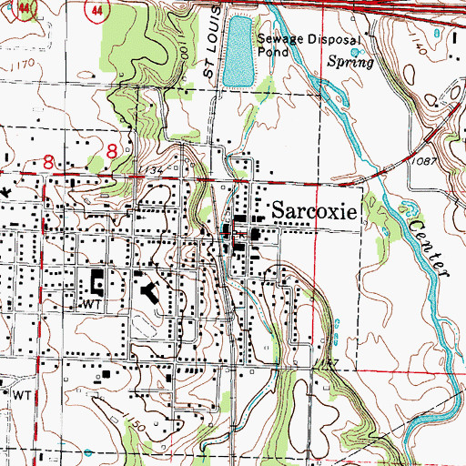 Topographic Map of Sarcoxie, MO