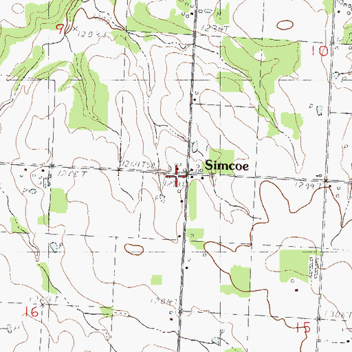 Topographic Map of Simcoe, MO