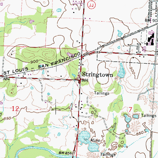 Topographic Map of Stringtown, MO