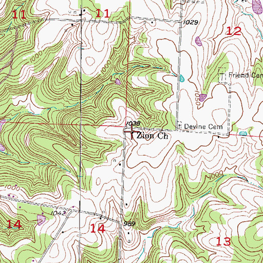 Topographic Map of Zion Church, MO