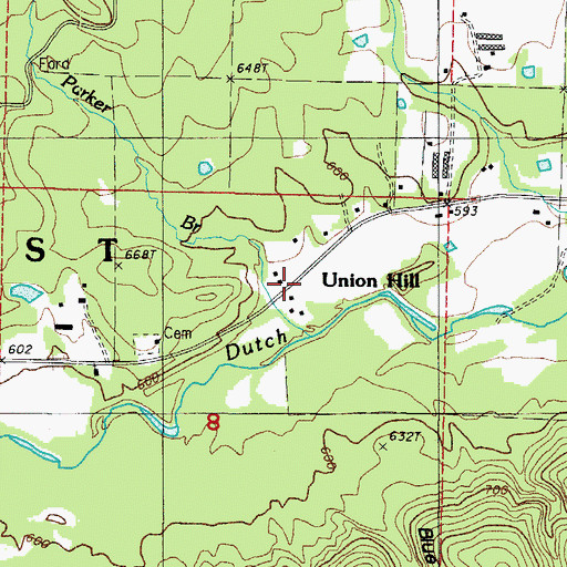 Topographic Map of Parker Branch, AR