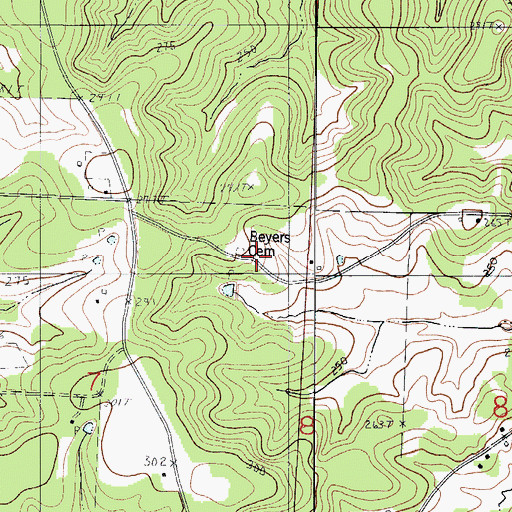 Topographic Map of Beyers Cemetery, MO