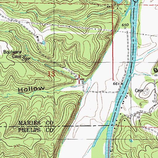Topographic Map of Coldiron Hollow, MO