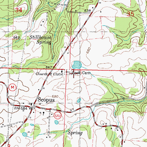 Topographic Map of Cook Cemetery, MO