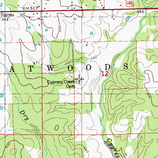Topographic Map of Cypress Creek Cemetery, MO