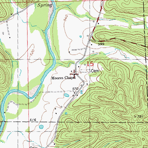 Topographic Map of Moores Chapel, MO