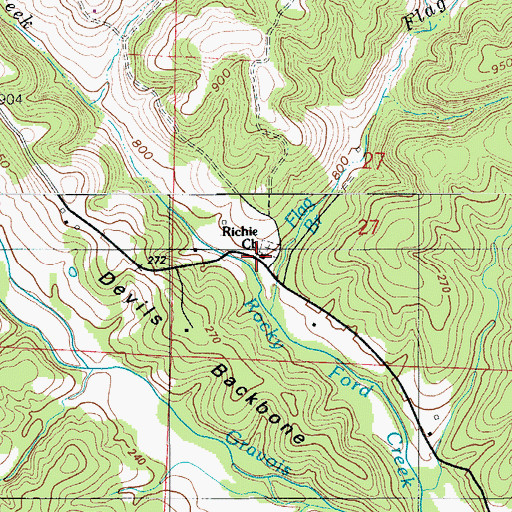 Topographic Map of Richie Church, MO