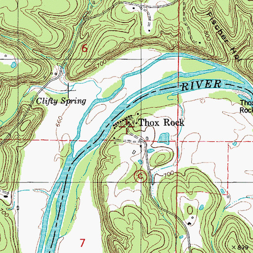 Topographic Map of Thox Rock, MO