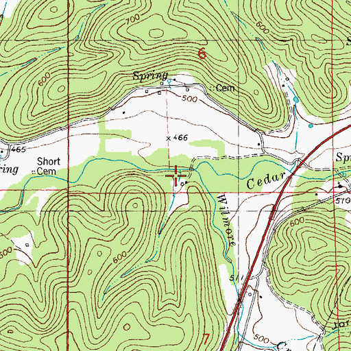 Topographic Map of Wilmore Creek, MO