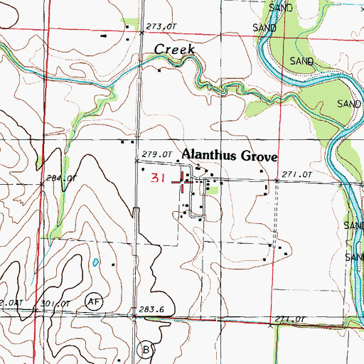 Topographic Map of Alanthus Grove, MO