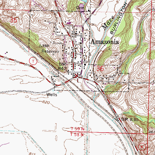 Topographic Map of Amazonia, MO