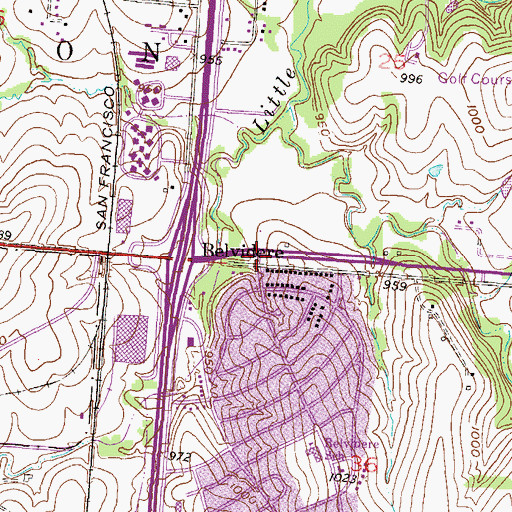 Topographic Map of Belvidere, MO