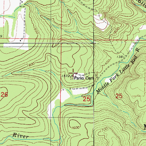 Topographic Map of Parks Cemetery, AR