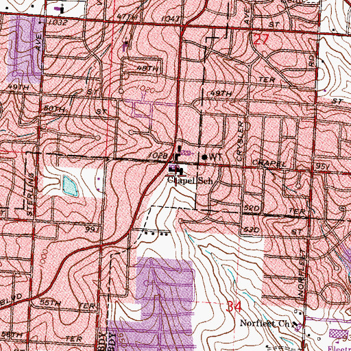 Topographic Map of Chapel School, MO