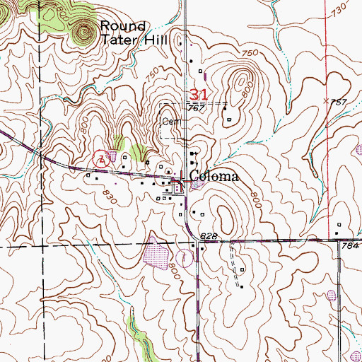 Topographic Map of Coloma, MO