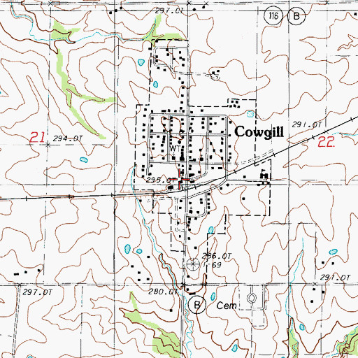 Topographic Map of Cowgill, MO