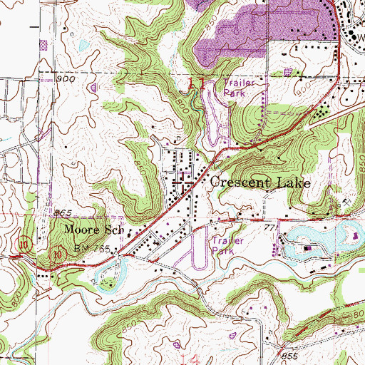 Topographic Map of Crescent Lake, MO