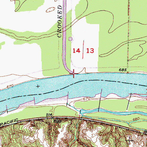 Topographic Map of Crooked River, MO