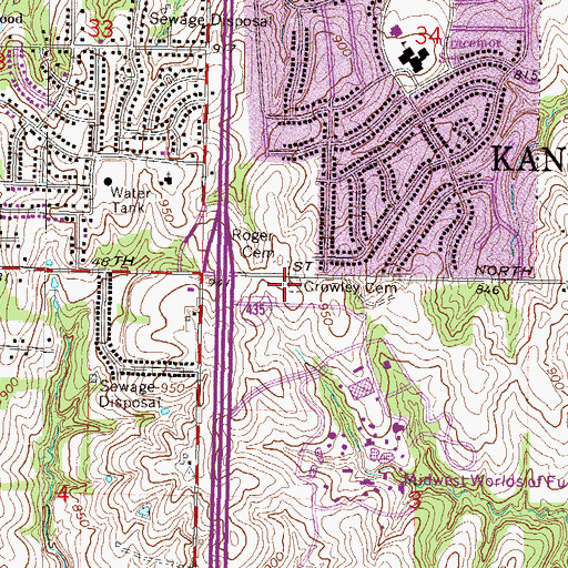 Topographic Map of Crowley Cemetery, MO