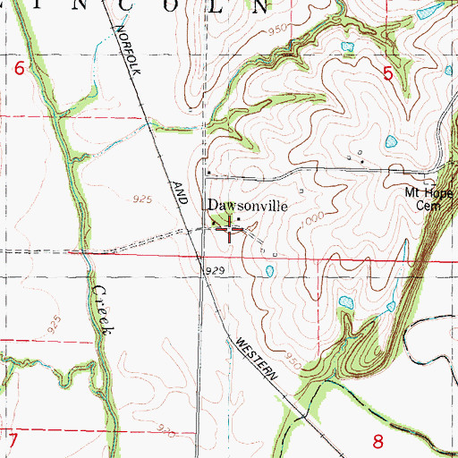 Topographic Map of Dawsonville, MO