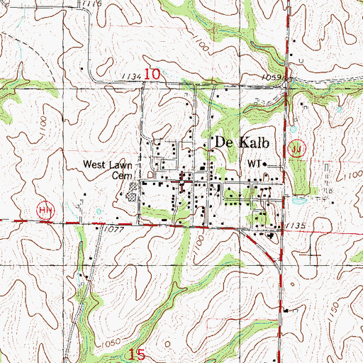 Topographic Map of De Kalb, MO
