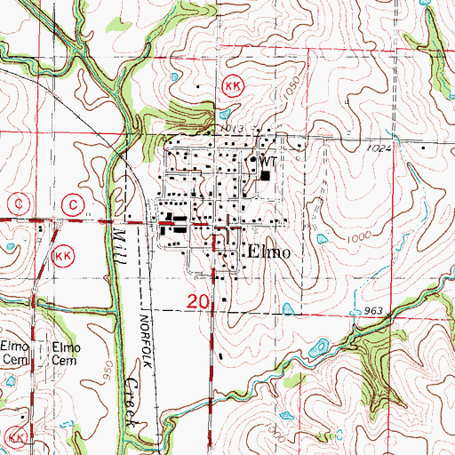 Topographic Map of Elmo, MO