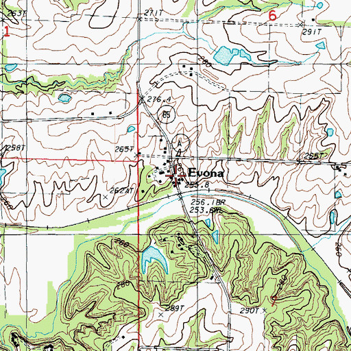 Topographic Map of Evona, MO