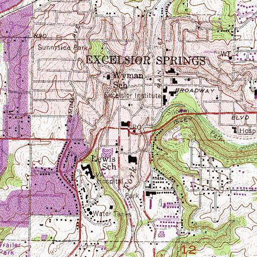 Topographic Map of Excelsior Springs, MO