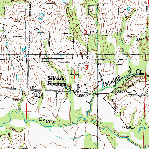 Topographic Map of Siloam Springs, MO