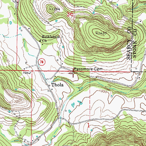 Topographic Map of Passmore Cemetery, AR