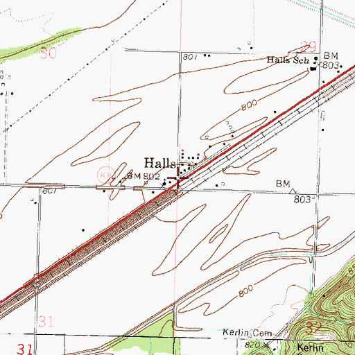 Topographic Map of Halls, MO