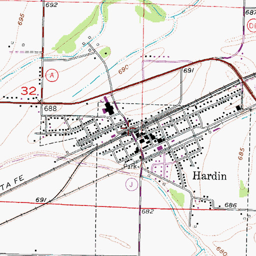 Topographic Map of Hardin, MO