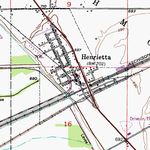 Topographic Map of Henrietta, MO