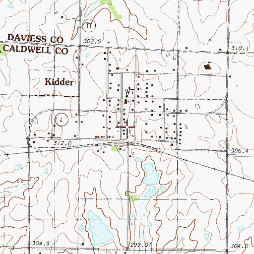 Topographic Map of Kidder, MO