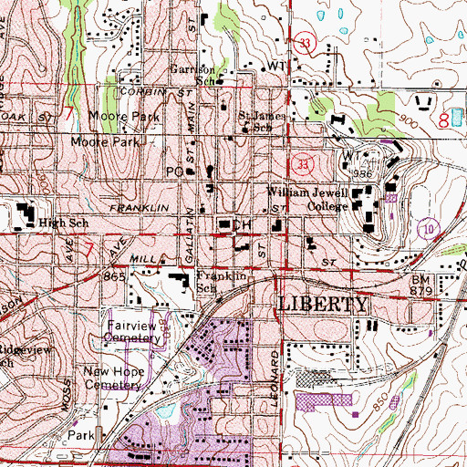 Topographic Map of Liberty, MO