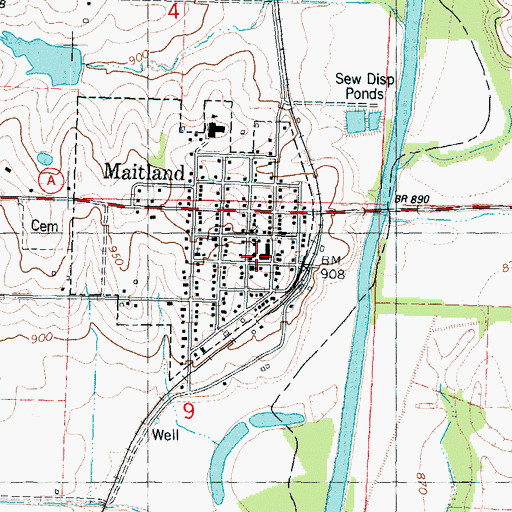 Topographic Map of Maitland, MO