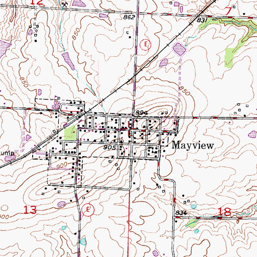 Topographic Map of Mayview, MO