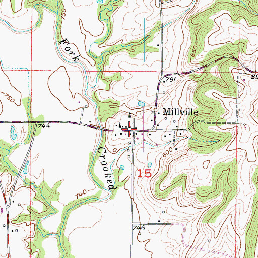Topographic Map of Millville, MO