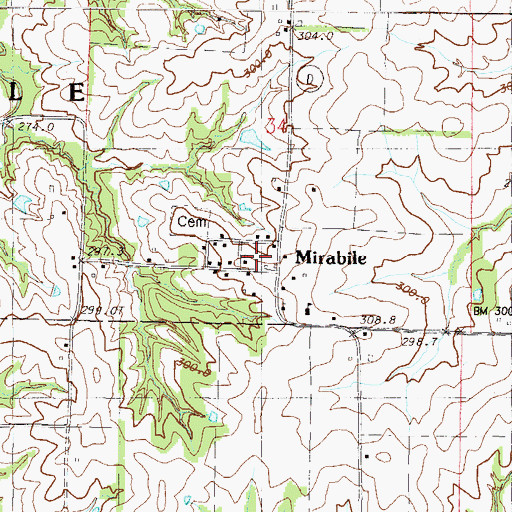 Topographic Map of Mirabile, MO