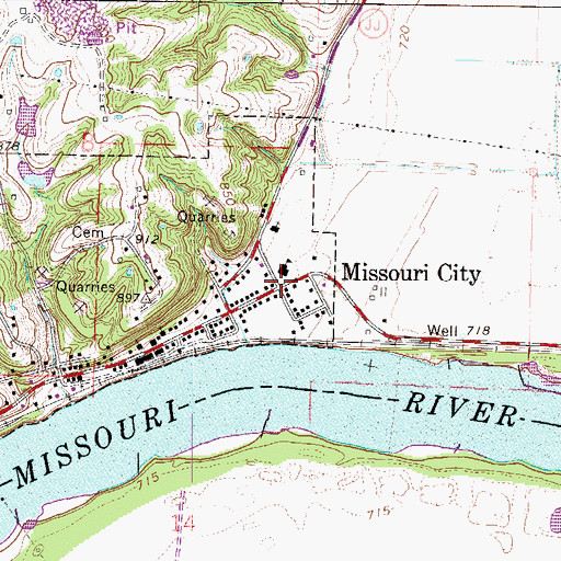 Topographic Map of Missouri City, MO