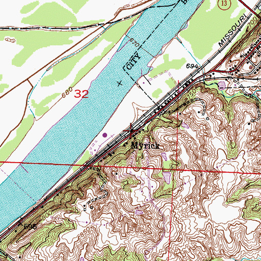 Topographic Map of Myrick, MO