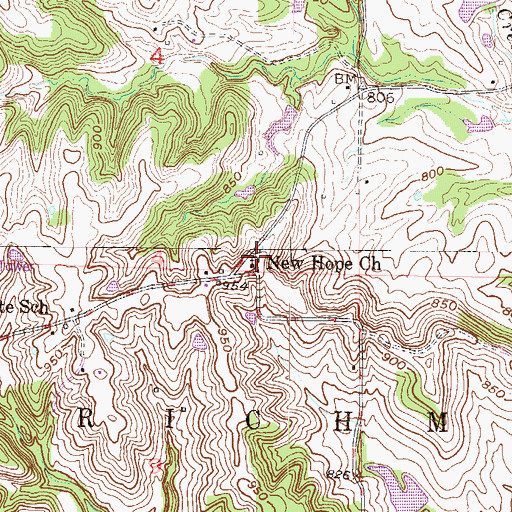 Topographic Map of New Hope Church, MO