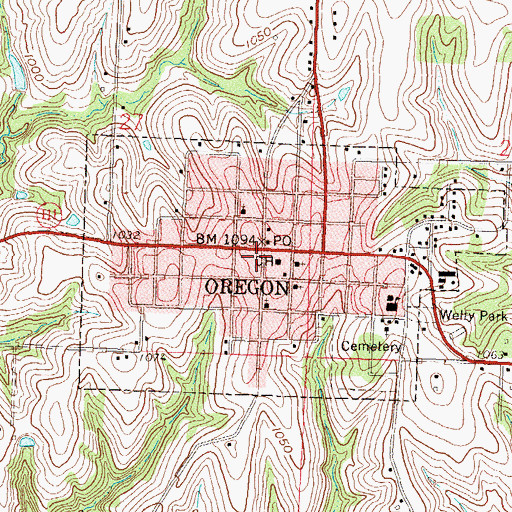 Topographic Map of Oregon, MO