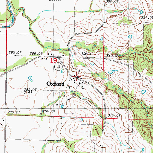 Topographic Map of Oxford, MO