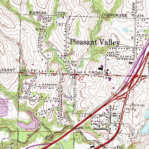Topographic Map of Pleasant Valley, MO