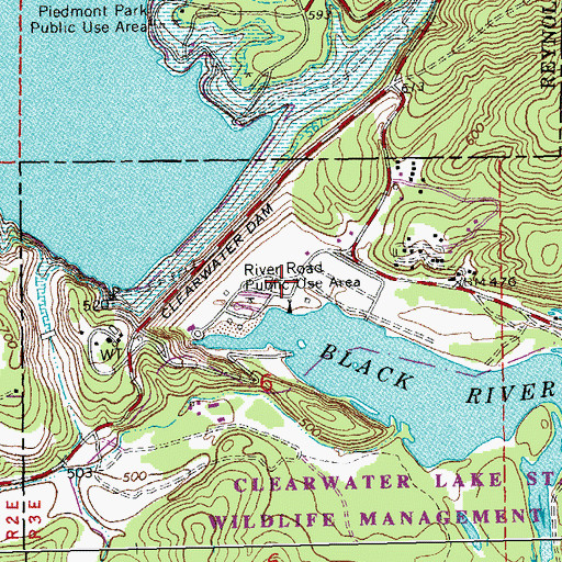 Topographic Map of River Road Public Use Area, MO
